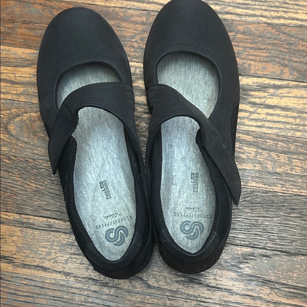 Clarks Black Mary Jane Strap Flats